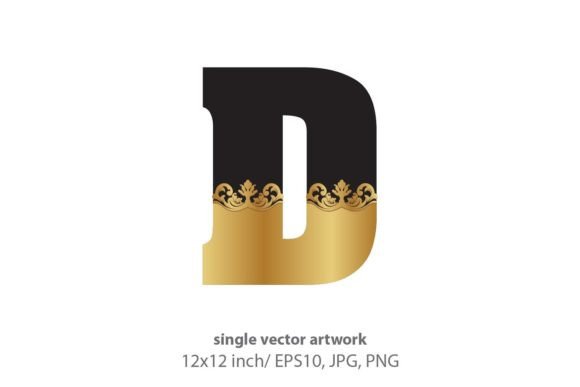 Black and Gold Baroque Letter D Design