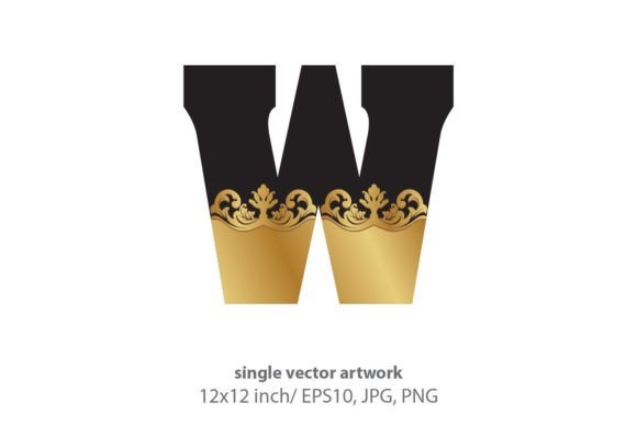 Black and Gold Baroque Letter W: Elevating Design with Timeless Elegance